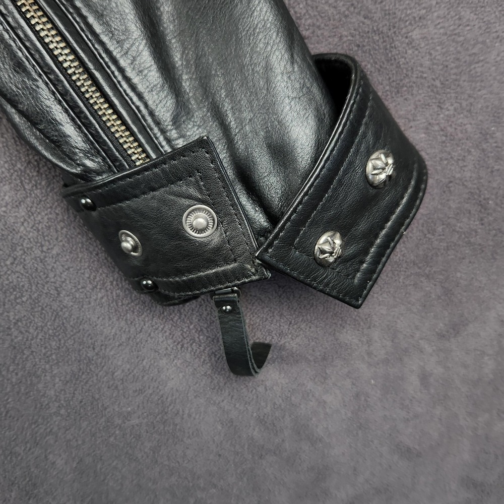 Harley-Davidson Leather Motorcycle Jacket Womens Large Black Studded Lace Up - Picture 3 of 15